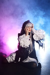 Rating: Safe Score: 0 Tags: 1girl black_hair dress hands_on_own_face long_hair long_sleeves sitting solo suigintou User: admin