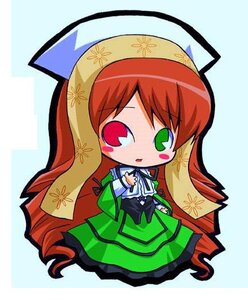 Rating: Safe Score: 0 Tags: 1girl blush_stickers chibi dress full_body green_eyes head_scarf heterochromia image long_hair long_sleeves red_eyes ribbon solo suiseiseki very_long_hair User: admin