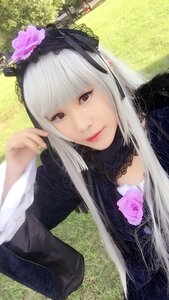 Rating: Safe Score: 0 Tags: 1girl bangs blunt_bangs closed_mouth dress flower grass lace lips long_hair looking_at_viewer pink_rose red_eyes rose solo suigintou upper_body User: admin