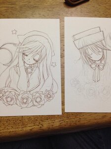Rating: Safe Score: 0 Tags: blush closed_eyes cross flower graphite_(medium) hat image long_hair monochrome pair photo rose smile souseiseki star_(symbol) suiseiseki traditional_media User: admin