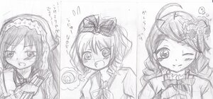 Rating: Safe Score: 0 Tags: blush bow drill_hair flying_sweatdrops greyscale image long_hair monochrome multiple open_mouth sketch smile tagme tears twin_drills User: admin