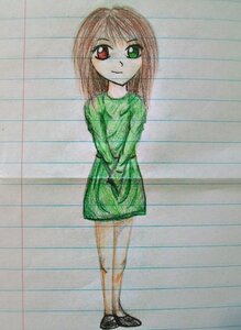 Rating: Safe Score: 0 Tags: 1girl brown_hair dress full_body green_eyes green_shirt heterochromia image long_sleeves looking_at_viewer red_eyes shoes simple_background smile solo standing suiseiseki User: admin