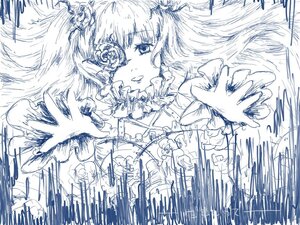 Rating: Safe Score: 0 Tags: 1girl flower hair_ornament hands image kirakishou long_hair looking_at_viewer monochrome parted_lips rose solo User: admin