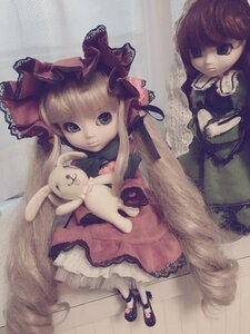 Rating: Safe Score: 0 Tags: 2girls bangs blonde_hair blue_eyes bow doll dress frills hat long_hair long_sleeves looking_at_viewer multiple_dolls multiple_girls sitting stuffed_animal tagme User: admin