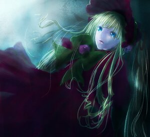Rating: Safe Score: 0 Tags: 1girl blonde_hair blue_eyes bonnet dress flower image long_hair long_sleeves looking_at_viewer moon red_dress rose shinku solo very_long_hair User: admin