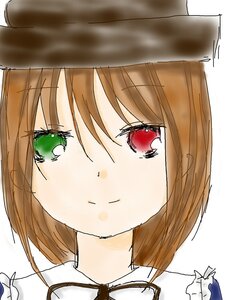 Rating: Safe Score: 0 Tags: 1girl bangs blush brown_hair closed_mouth collared_shirt eyebrows_visible_through_hair green_eyes image looking_at_viewer portrait red_eyes shirt short_hair solo souseiseki white_shirt User: admin