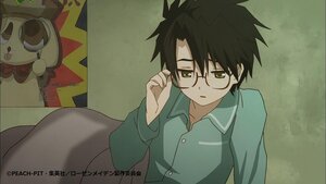Rating: Safe Score: 0 Tags: 1boy black_hair glasses green_eyes human image sakurada_jun shirt sitting solo User: admin
