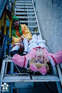 Rating: Safe Score: 0 Tags: 2girls blonde_hair bow detached_sleeves dress hair_bow hinaichigo indoors kanaria multiple_girls railing solo User: admin
