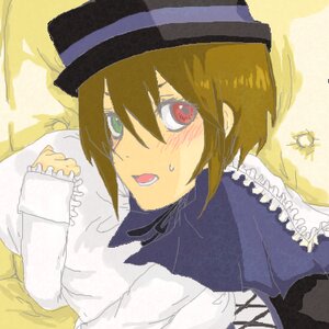 Rating: Safe Score: 0 Tags: 1boy black_headwear blush brown_hair dress frills hat image long_sleeves lying open_mouth pillow red_eyes ribbon short_hair sleeves_past_wrists solo souseiseki sweat sweatdrop User: admin