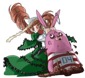 Rating: Safe Score: 0 Tags: 1girl brown_hair dress frills heterochromia image long_hair long_sleeves red_eyes sharp_teeth solo striped suiseiseki twintails User: admin