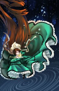 Rating: Safe Score: 0 Tags: 1girl brown_hair closed_eyes dress frills green_dress image long_hair long_sleeves mermaid night night_sky sky solo space star_(sky) starry_sky suiseiseki very_long_hair wakasagihime water wide_sleeves User: admin