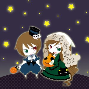Rating: Safe Score: 0 Tags: brown_hair candy chibi dress food green_eyes halloween hat heterochromia image jack-o'-lantern lollipop multiple_girls pair pumpkin red_eyes siblings souseiseki star_(symbol) starry_background suiseiseki User: admin