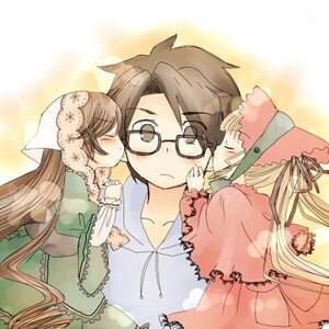 Rating: Safe Score: 0 Tags: 1boy 2girls blonde_hair blush bonnet brown_hair closed_eyes dress frills glasses green_dress head_scarf hina_ichigo image kiss long_hair long_sleeves multiple_girls pair shinku souseiseki suiseiseki very_long_hair User: admin