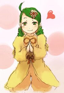 Rating: Safe Score: 0 Tags: 1girl ahoge bow dress green_eyes green_hair hair_ornament heart image kanaria long_sleeves smile solo yellow_dress User: admin