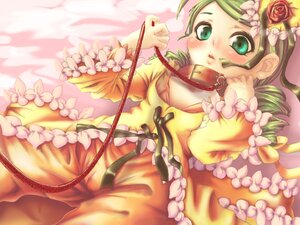Rating: Safe Score: 0 Tags: 1girl blush collar dress flower frills green_eyes green_hair image kanaria leash long_sleeves rose solo yellow_dress User: admin