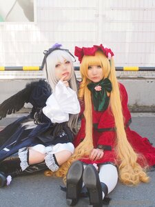 Rating: Safe Score: 0 Tags: 2girls 91076 blonde_hair dress hat lips long_hair long_sleeves multiple_cosplay multiple_girls photo shinku sitting suigintou tagme thighhighs very_long_hair wings User: admin