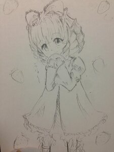 Rating: Safe Score: 0 Tags: 1girl animal_ears bangs blush eyebrows_visible_through_hair hinaichigo image long_sleeves monochrome photo short_hair solo traditional_media wolf_ears User: admin