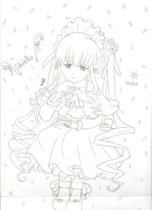 Rating: Safe Score: 0 Tags: 1girl bangs dress flower frills full_body greyscale image long_hair long_sleeves looking_at_viewer monochrome pantyhose petals ribbon shinku solo striped very_long_hair water_drop User: admin