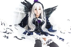 Rating: Safe Score: 0 Tags: 1girl bird black_feathers black_wings dress feathered_wings feathers frills lips long_hair long_sleeves ribbon sitting solo suigintou white_hair wings User: admin