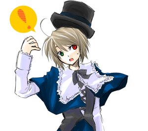Rating: Safe Score: 0 Tags: 1girl :o black_headwear blue_dress blush dress green_eyes hat heterochromia image long_sleeves looking_at_viewer open_mouth red_eyes simple_background solo souseiseki sweatdrop top_hat white_background User: admin