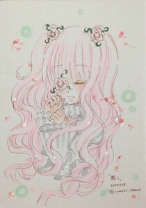 Rating: Safe Score: 0 Tags: 1girl artist_name bangs eyepatch flower frills image kirakishou long_hair long_sleeves pink_hair rose smile solo thorns traditional_media twitter_username watercolor_(medium) yellow_eyes User: admin