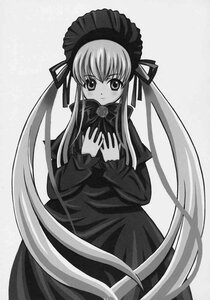 Rating: Safe Score: 0 Tags: 1girl blush bonnet doujinshi doujinshi_#61 dress greyscale image long_hair long_sleeves looking_at_viewer monochrome multiple ribbon shinku solo standing striped twintails very_long_hair User: admin