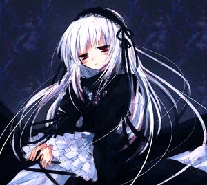 Rating: Safe Score: 0 Tags: 1girl bangs black_dress black_ribbon blush closed_mouth dress expressionless eyebrows_visible_through_hair frills gothic_lolita hairband image lolita_fashion long_hair long_sleeves looking_at_viewer red_eyes ribbon rozen_maiden silver_hair solo suigintou suzushiro_kurumi very_long_hair white_hair User: admin