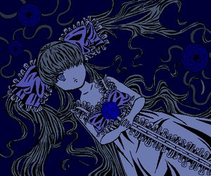 Rating: Safe Score: 0 Tags: 1girl blue_background blue_flower blue_rose blue_theme dress flower image long_hair monochrome red_rose rose shinku solo very_long_hair vines User: admin