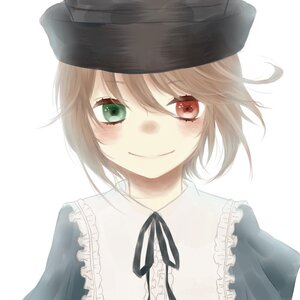 Rating: Safe Score: 0 Tags: 1boy auto_tagged black_headwear blush closed_mouth frills green_eyes hat image looking_at_viewer neck_ribbon red_eyes ribbon short_hair simple_background smile solo souseiseki striped striped_background striped_shirt upper_body vertical_stripes white_background User: admin