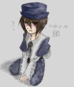 Rating: Safe Score: 0 Tags: 1girl blue_dress blush brown_hair dress hat image long_sleeves short_hair simple_background solo souseiseki User: admin