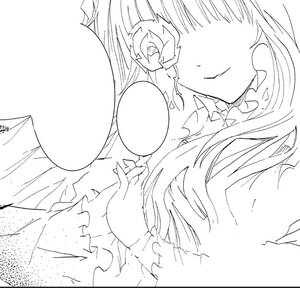 Rating: Safe Score: 0 Tags: 1girl blush close-up closed_mouth dress flower frills greyscale head_out_of_frame image kirakishou long_hair monochrome rose signature smile solo User: admin