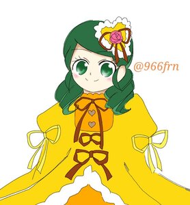 Rating: Safe Score: 0 Tags: 1girl dress flower green_eyes green_hair image kanaria long_hair ribbon rose smile solo yellow_dress yellow_ribbon User: admin