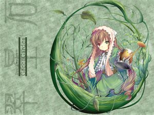 Rating: Safe Score: 0 Tags: 1girl bangs black_ribbon brown_hair character_name closed_mouth corset dress english_text eyebrows_visible_through_hair flower foreshortening frilled_sleeves frills green_dress green_eyes headset heterochromia holding image leaf long_hair long_sleeves looking_at_viewer outstretched_arm plant red_eyes ribbon rozen_maiden smile solo suiseiseki upper_body very_long_hair vines watering_can wide_sleeves yamamoto_nori User: admin