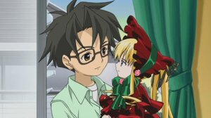 Rating: Safe Score: 0 Tags: 1boy 1girl black_hair blonde_hair blue_eyes blurry bonnet bow bowtie brown_eyes curtains dress eye_contact glasses green_bow green_neckwear image indoors long_hair long_sleeves looking_at_another red_dress shinku sidelocks solo window User: admin