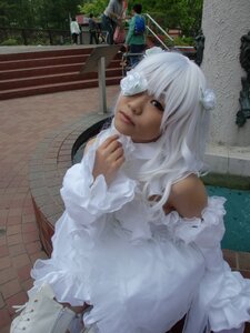 Rating: Safe Score: 0 Tags: 1girl bare_shoulders dress frills kirakishou lips long_hair outdoors sitting solo sweater white_dress white_hair User: admin