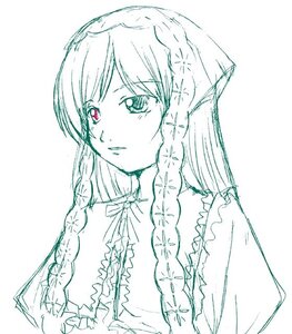 Rating: Safe Score: 0 Tags: 1girl braid image long_hair monochrome simple_background sketch solo suiseiseki twin_braids upper_body white_background User: admin