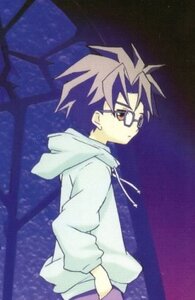 Rating: Safe Score: 0 Tags: 1boy cowboy_shot glasses hood hood_down hooded_jacket hoodie human jacket long_sleeves looking_back sakurada_jun solo spiked_hair standing User: admin