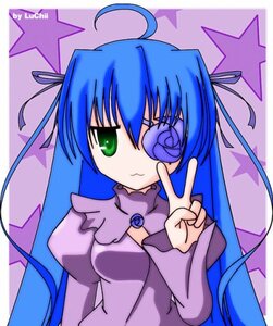 Rating: Safe Score: 0 Tags: 1girl :3 ahoge barasuishou blue_hair dress green_eyes hair_ribbon image izumi_konata long_hair long_sleeves looking_at_viewer mole mole_under_eye ribbon solo star_(symbol) starry_background upper_body v w User: admin