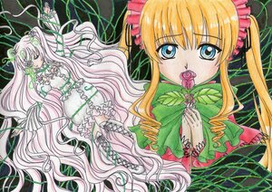 Rating: Safe Score: 0 Tags: 2girls blonde_hair blue_eyes bow double_bun dress flower frills hair_flower image kirakishou long_hair multiple_girls pair pink_flower pink_hair pink_rose plant rose shinku thorns traditional_media very_long_hair vines User: admin