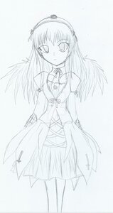 Rating: Safe Score: 0 Tags: 1girl blue_theme dress feathered_wings hairband image long_hair long_sleeves looking_at_viewer monochrome ribbon simple_background solo standing suigintou wings User: admin