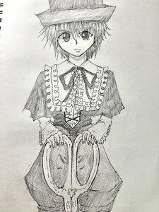 Rating: Safe Score: 0 Tags: 1girl capelet greyscale hat image long_sleeves monochrome nagato_yuki ribbon short_hair solo souseiseki traditional_media User: admin