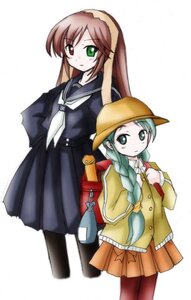 Rating: Safe Score: 0 Tags: 2girls bag braid brown_hair green_eyes hat heterochromia image kanaria long_hair long_sleeves multiple_girls pair pantyhose pleated_skirt school_uniform serafuku simple_background skirt suiseiseki twin_braids white_background User: admin