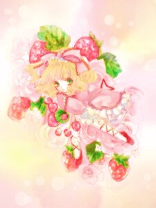 Rating: Safe Score: 0 Tags: 1girl blonde_hair bow dress flower food frills fruit green_eyes hina_ichigo hinaichigo image lying minigirl pink_bow pink_dress pink_footwear solo strawberry User: admin