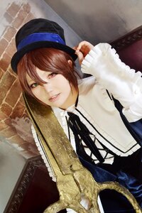 Rating: Safe Score: 0 Tags: 1girl brown_hair frills hat heterochromia looking_at_viewer ribbon shirt solo souseiseki top_hat User: admin