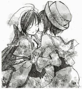 Rating: Safe Score: 0 Tags: 2girls blush closed_eyes greyscale hat hug image kiss long_hair monochrome multiple_girls pair short_hair smile souseiseki suiseiseki wings yuri User: admin