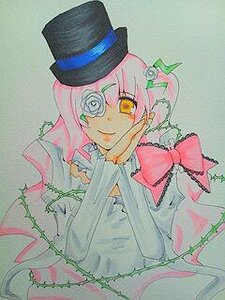 Rating: Safe Score: 0 Tags: 1girl bow elbow_gloves eyepatch flower hair_flower hair_ornament hat image kirakishou long_hair mini_hat mini_top_hat pink_hair smile solo top_hat traditional_media yellow_eyes User: admin