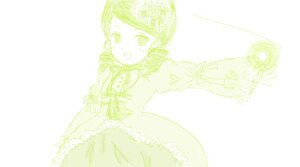 Rating: Safe Score: 0 Tags: 1girl :o bangs dress green_eyes green_theme image kanaria long_sleeves looking_at_viewer monochrome open_mouth outstretched_arm simple_background solo striped swept_bangs vertical_stripes white_background User: admin