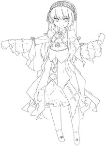 Rating: Safe Score: 0 Tags: 1girl bangs closed_mouth dress eyebrows_visible_through_hair frills full_body greyscale hairband image long_hair long_sleeves looking_at_viewer monochrome ribbon sleeves_past_wrists smile solo standing striped suigintou very_long_hair white_background User: admin