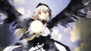 Rating: Safe Score: 0 Tags: 1girl bangs black_dress black_ribbon black_wings cloud dress flower frills hairband image long_hair long_sleeves looking_at_viewer red_eyes ribbon rose silver_hair solo suigintou very_long_hair wings User: admin