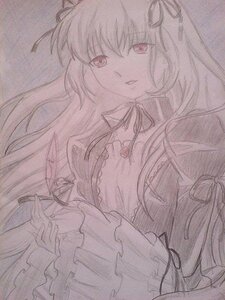 Rating: Safe Score: 0 Tags: 1girl akemi_homura dress flower frilled_dress frills hair_ribbon image kaname_madoka long_hair looking_at_viewer monochrome ribbon rose solo suigintou traditional_media User: admin